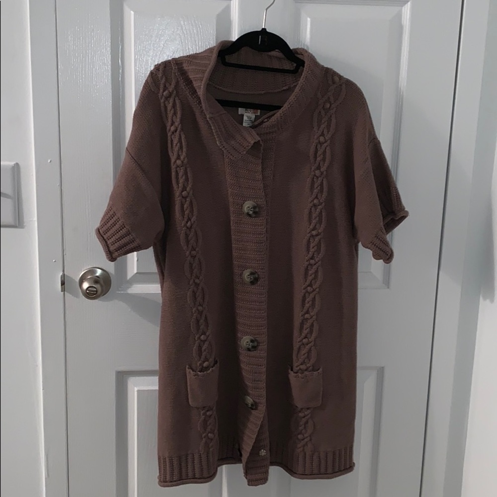 Snap Button Short Sleeve Sweater Dress